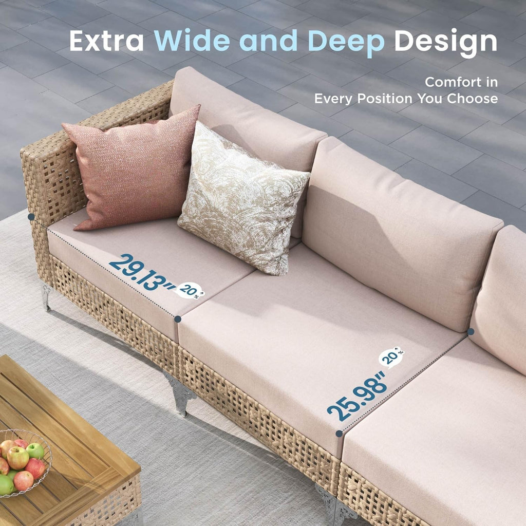 6 Pieces Wicker Patio Furniture Set, Rattan Outdoor Sectional | Boho Patio Conversation Sets with Coffee Table for
