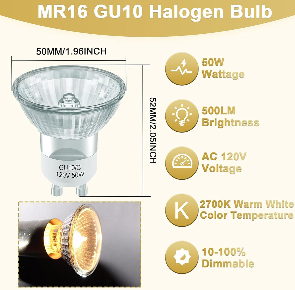 GU10 Halogen Bulb 120V 50W Candle Warmer Lamp Bulb, Long Lasting