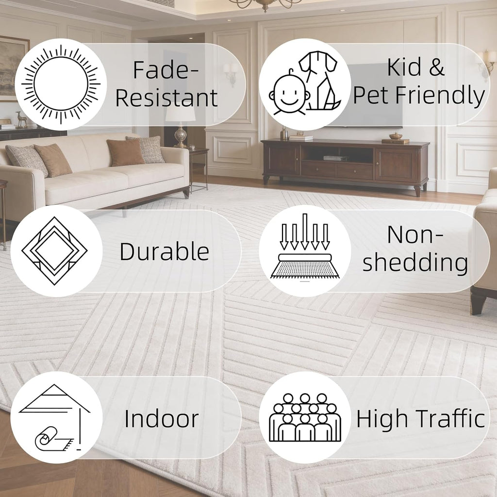 Beige Solid Color Area Rug, Washable Rugs Bedroom