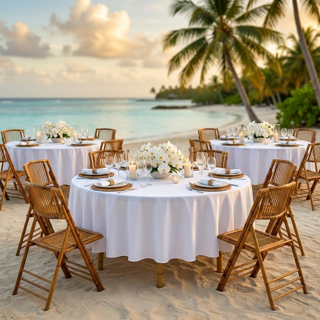 8 Pack White Round Tablecloth, 90 Inch for 36"-72" Table
