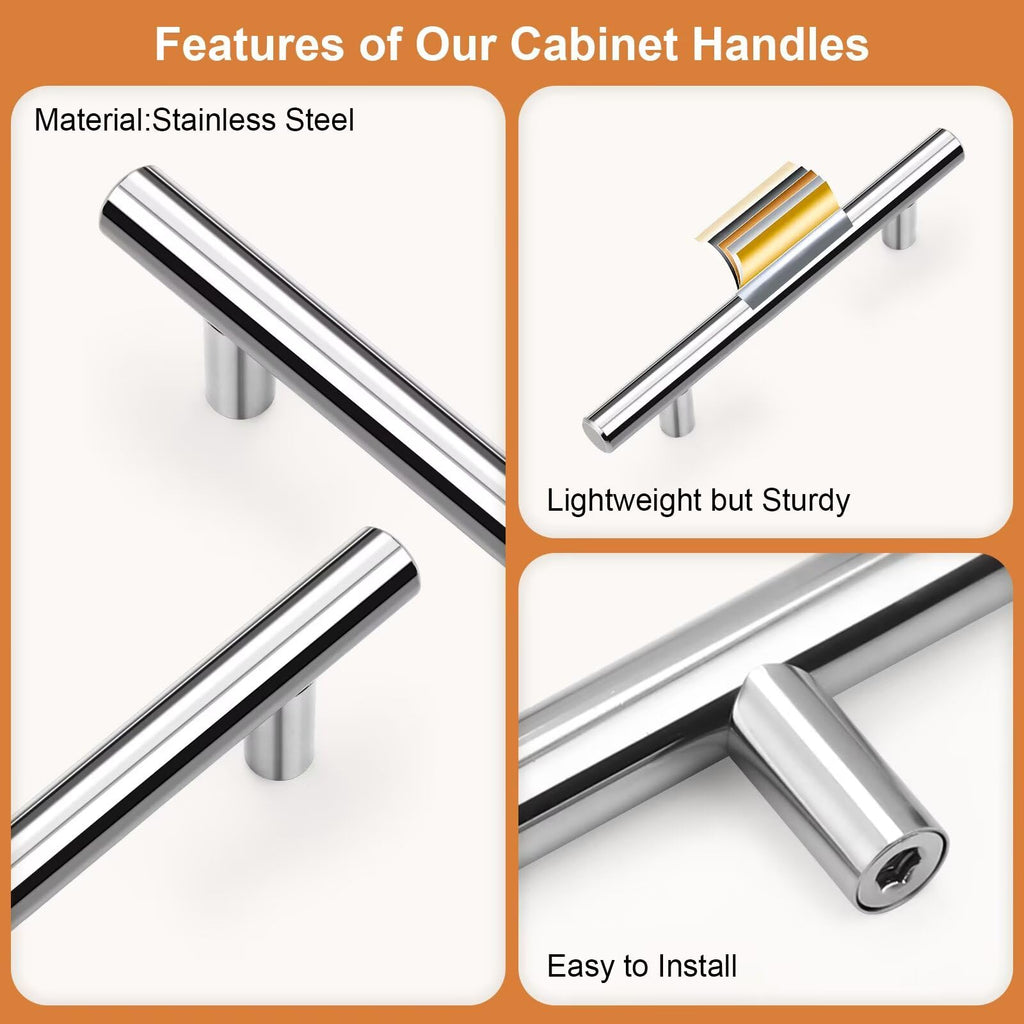 Polished Chrome Cabinet Pulls & Handles 3-3/4" CC Round 10 Pack