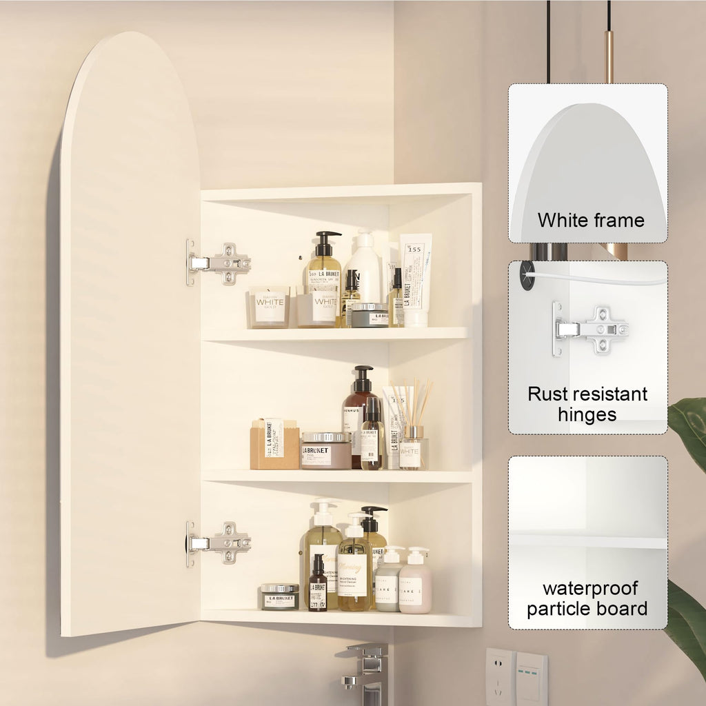 White Arched Corner Medicine Cabinet with Mirror, 16x31
