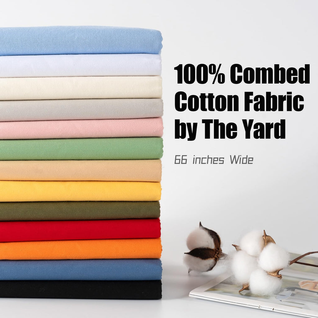 100% Combed Cotton Fabric by The Yard, 66 inches Wide, Premium Soft Breathable Cotton Cloth, Durable Fade Resistant
