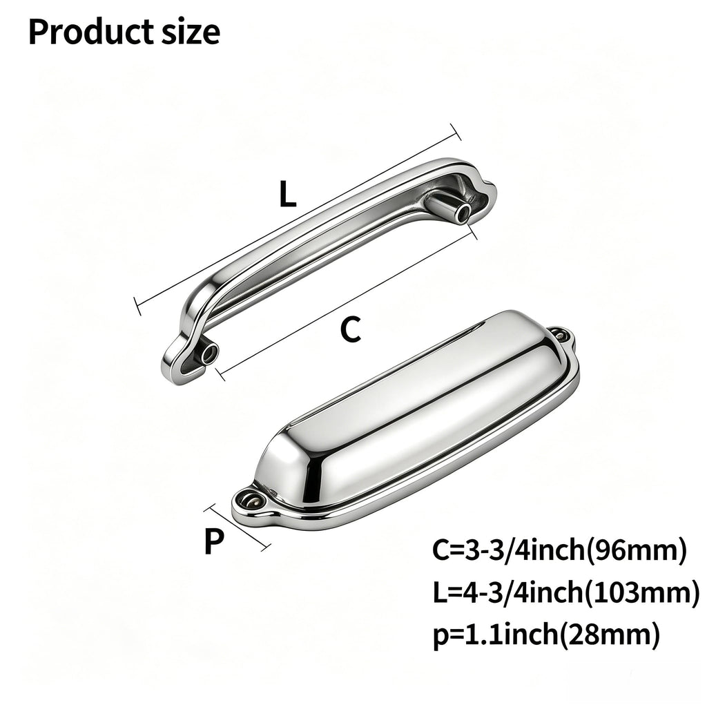 10 Pack Polished Nickel Cup Pulls 3-3/4 Inch Center to Center - Cabinet & Drawer Handles Hardware