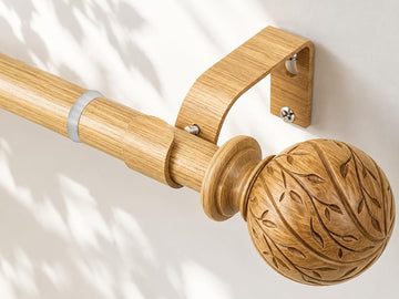 Wood Curtain Rods for Windows 36-120", Adjustable Long Boho Drapery Rods