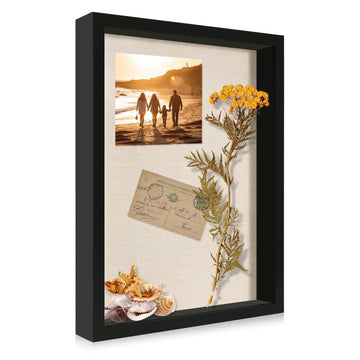 12x16 Large Shadow Box Picture Frame Display Case with Soft Linen Back, Black Wooden Memory Shadow Box Frame with