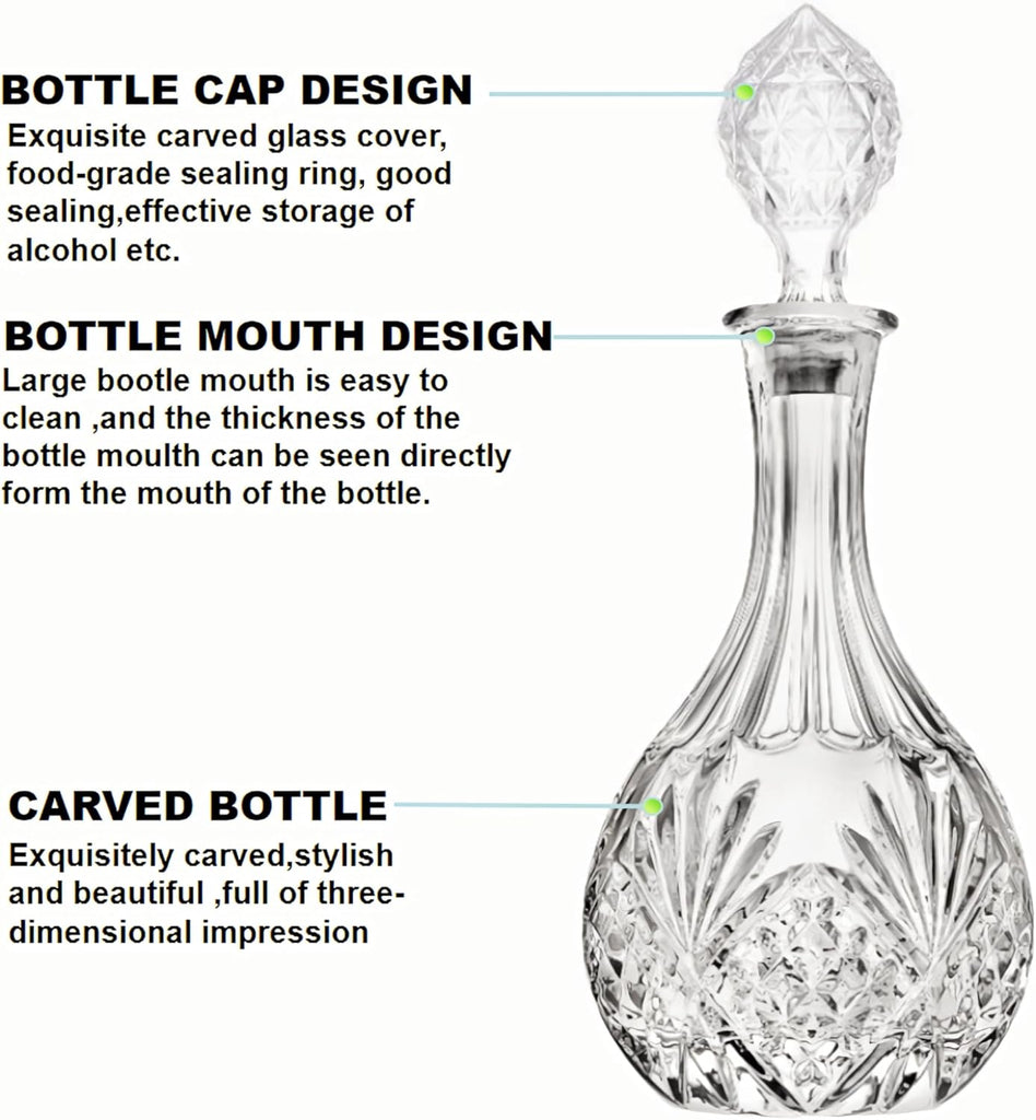 Whiskey Decanter with Glass Stopper,27 oz Diamond Engraved Wine Bottle