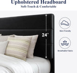 Full Platform Bed Frame with Velvet Upholstered Headboard and Wooden Slats Support