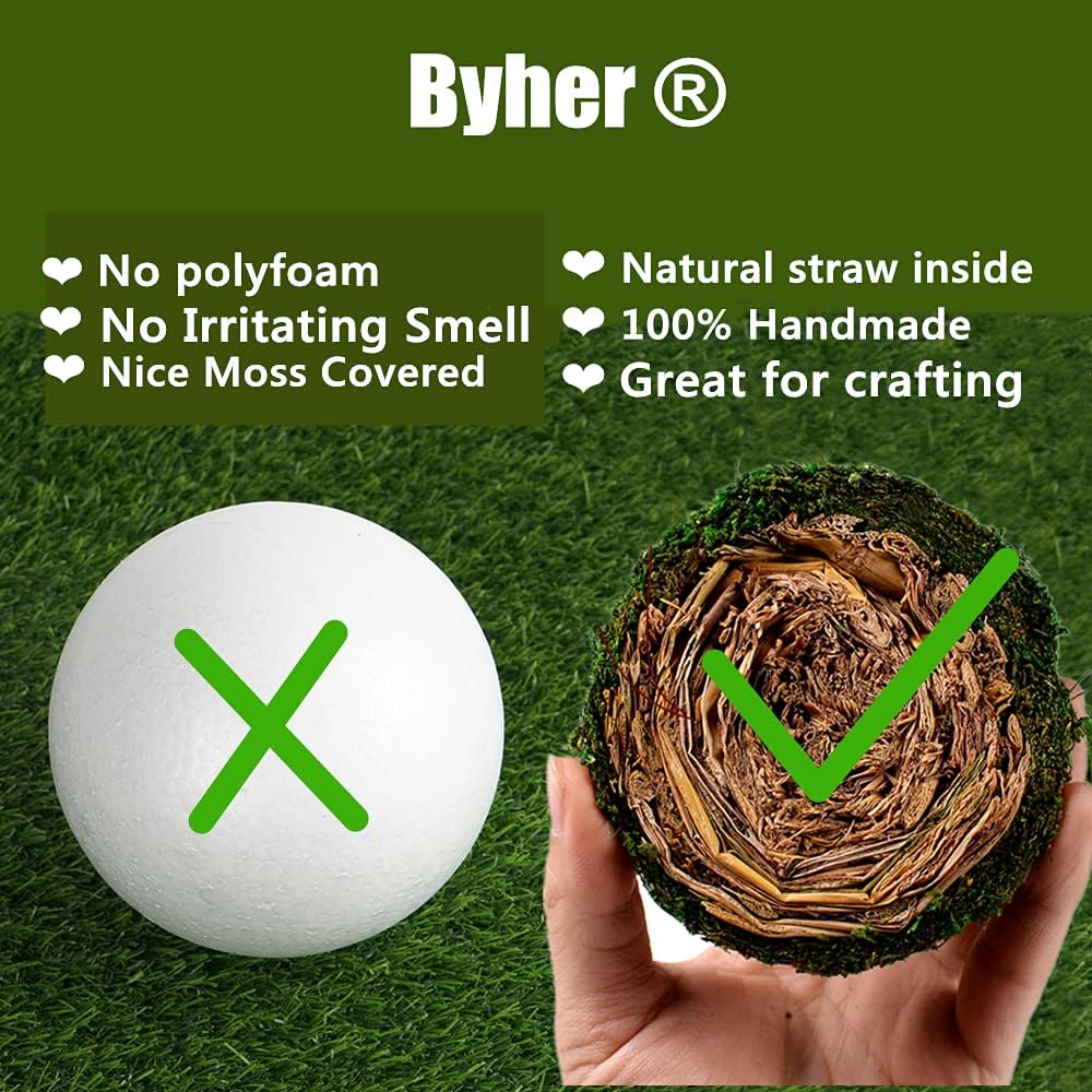 Natural Green Moss Decorative Ball,Handmade (3.5") - Set of 6