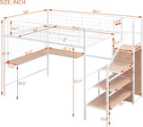 Full Loft Bed with Desk and Wardrobe and Storage Stairs, Loft Beds for Adults, Kids, Teens Metal, White