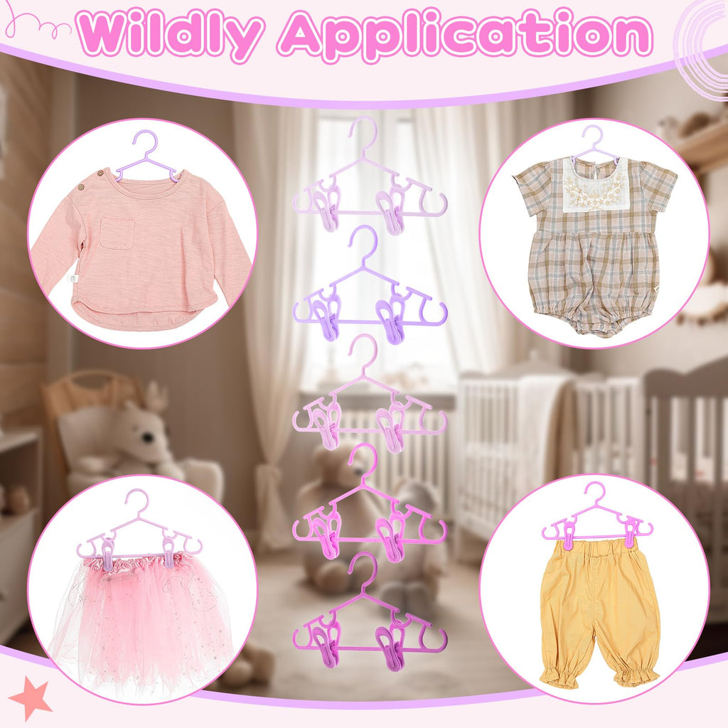 Baby Hanger with Clip for Pant, 120 Packs Total, Pink Series, 10.6 Inch