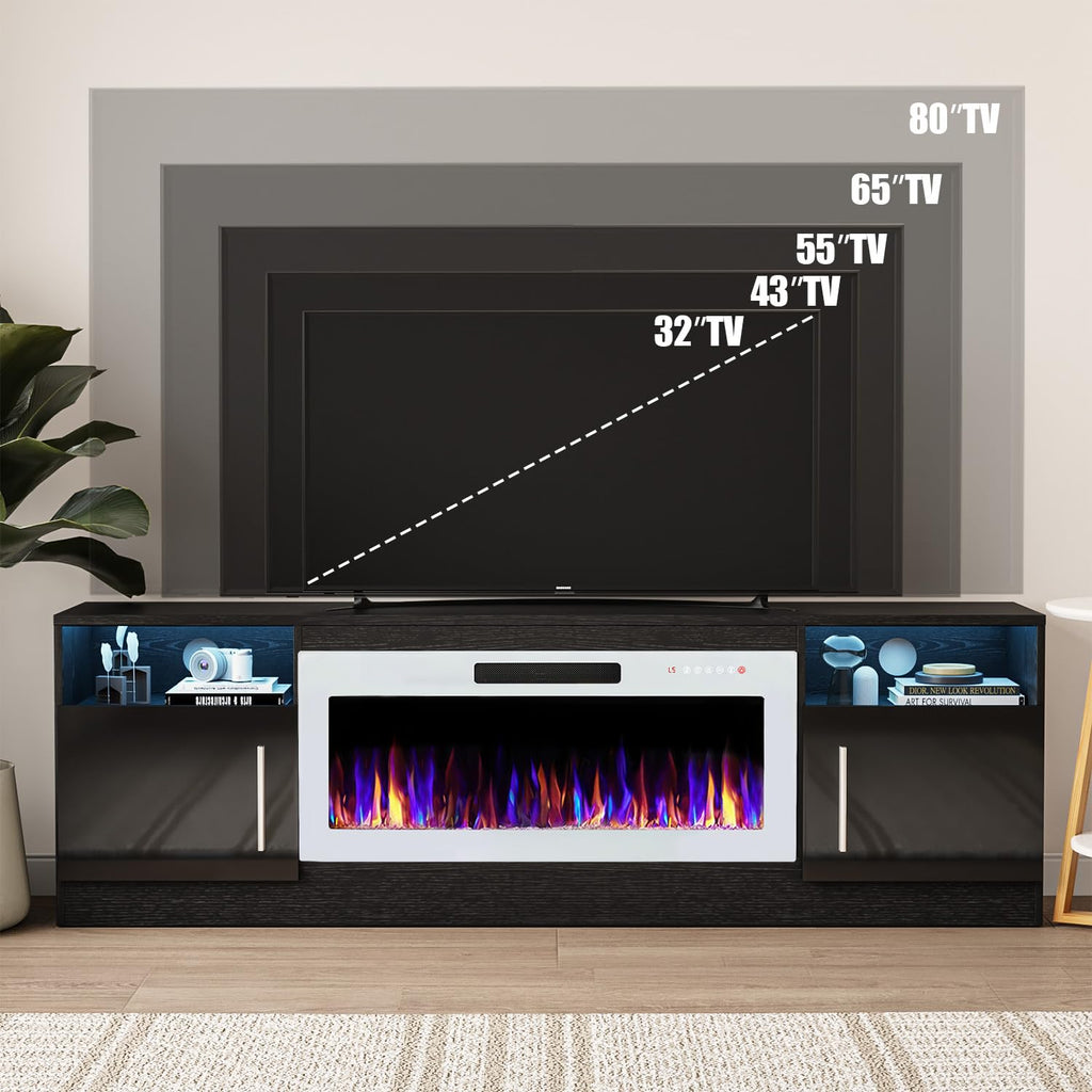 TV Stand Fireplace with 36" inch Electric Fireplace Up to 80" TVs, LED Light Entertainment Center, 70" Modern Wood