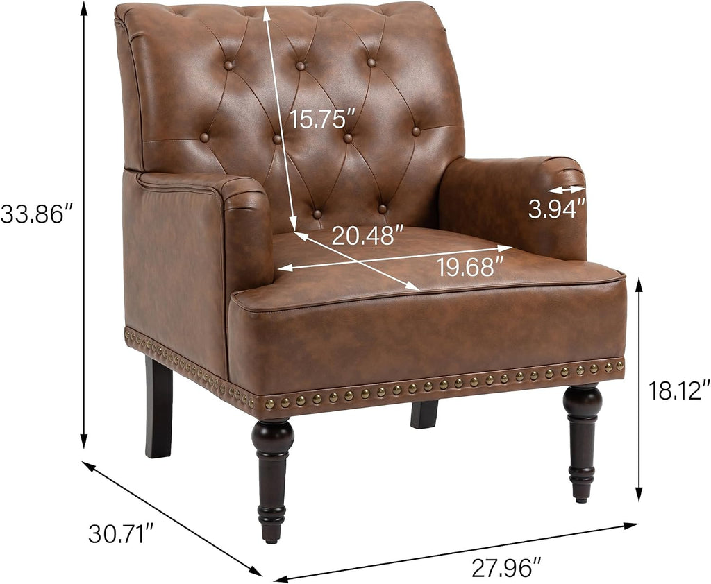 Faux Leather Accent Chair, Modern Upholstered Armchair, Brown