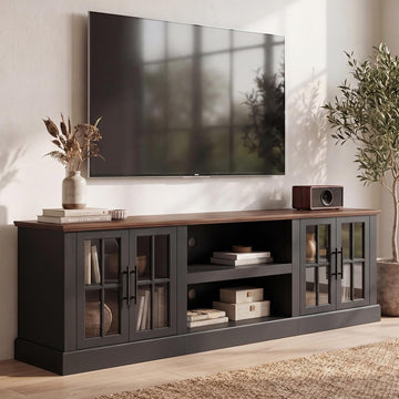 90" Farmhouse TV Stand for TVs up to 100", Media Entertainment Center with Adjustable Shelves and Large Storage