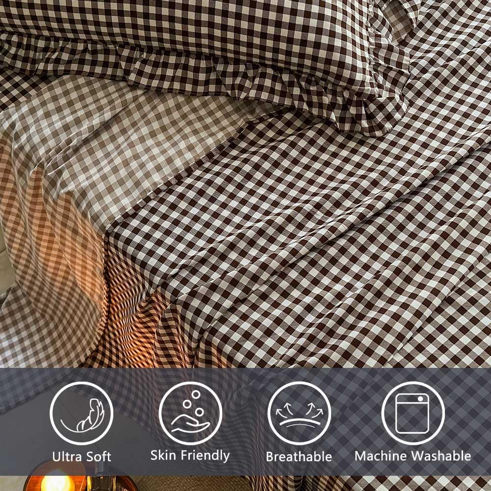 Mocha Gingham Ruffle Sheet Set