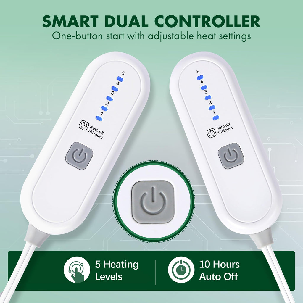 Heated Blanket Green with Dual Control, Overheat Protection