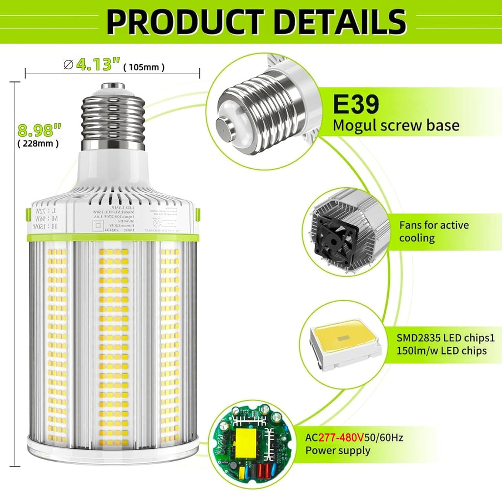 E39 480V LED Corn Light 150W/120W/90W Adjustable Corn Bulb E39 Mogul Base