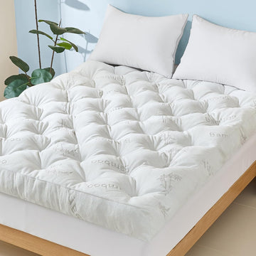 5 Inch Cooling Bamboo Viscose Mattress Topper Queen Size,60x80 in,2000 GSM | Queen Bamboo Mattress Pad Cover,Gel