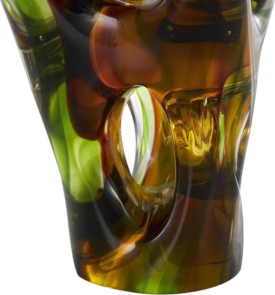 79 Glass Abstract Decorative Sculpture Ombre Cutout Home Decor Statue with Amber Accents, Accent Figurine 6" x 5" x