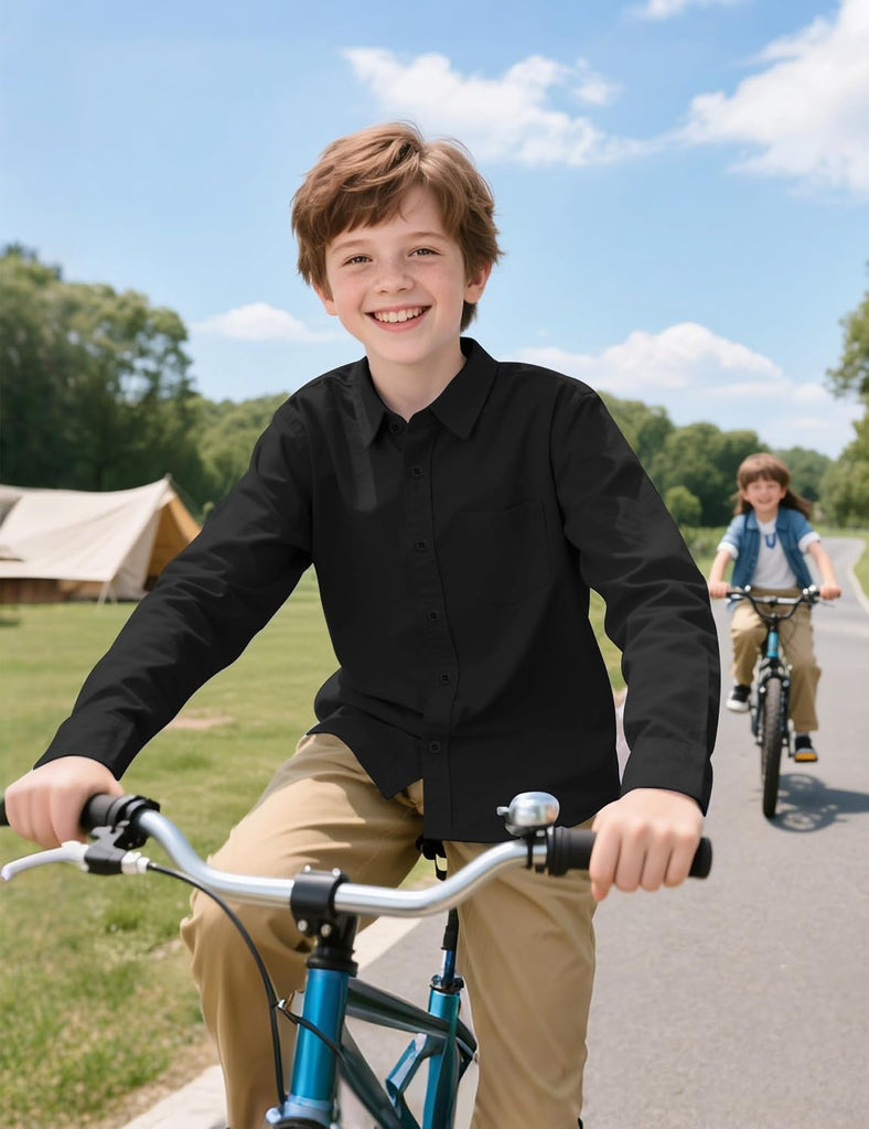 Boys Long Sleeve Dress Shirts Button Down Uniform Shirt with Pocket