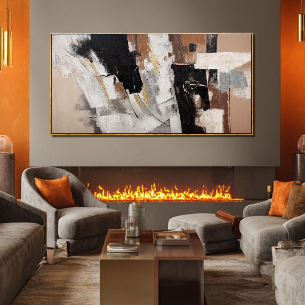 Black White Brown Geometric Wall Art Living Room Decor 29x58 Inch