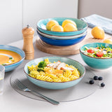 Bonita Stoneware Dinnerware Sets 24 Pieces Service for 6, Hand-Painted Spiral Dishes Set