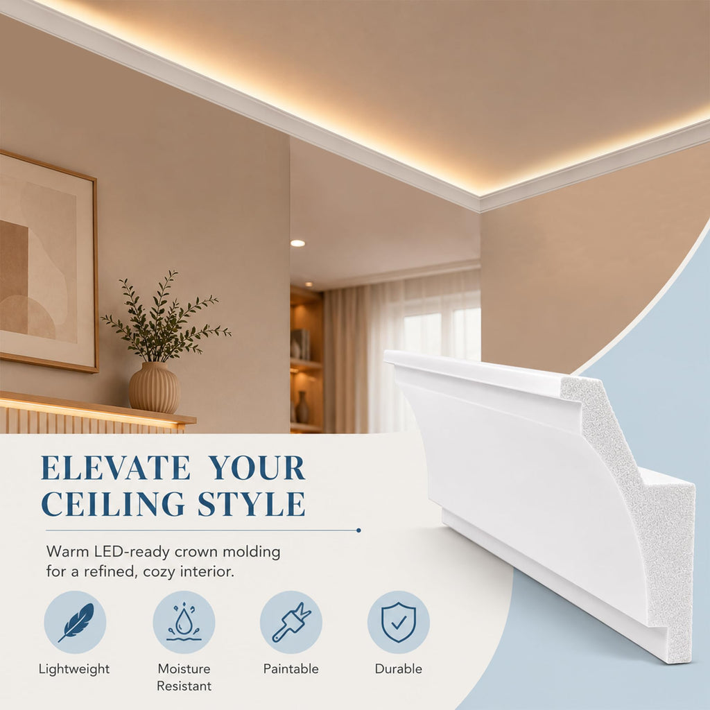 14 Pack 55Ft Ceiling Crown Molding Trim, Room Top Light Strip Crown Molding