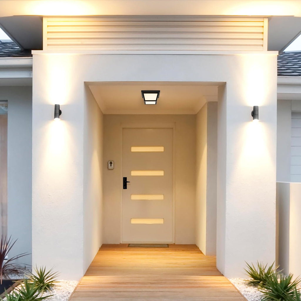 9" Black LED Outdoor Porch Ceiling Light Fixture, 1000 Lumens 3000K | Frosted Lens, 3000K Warm White, Wet Rated