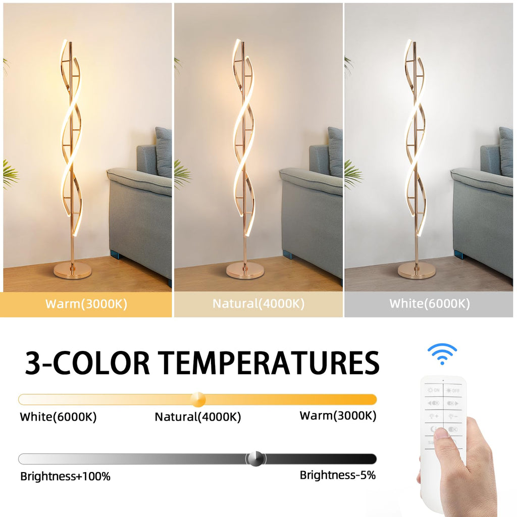40W LED Floor Lamp Remote Control Dimmable Spiral Floor Lamp Indoor Tall Lamp Floor Lamps s Family Rooms Bedrooms