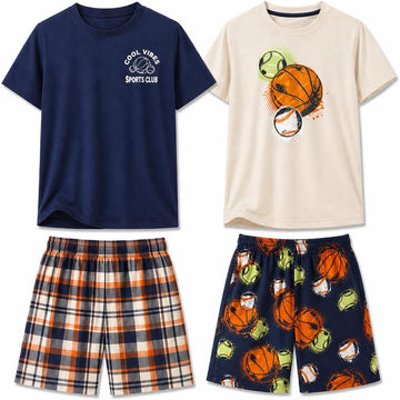 Pajamas Set for Boys, Piece Set, Short Sleeve Shirt with Pajama Shorts