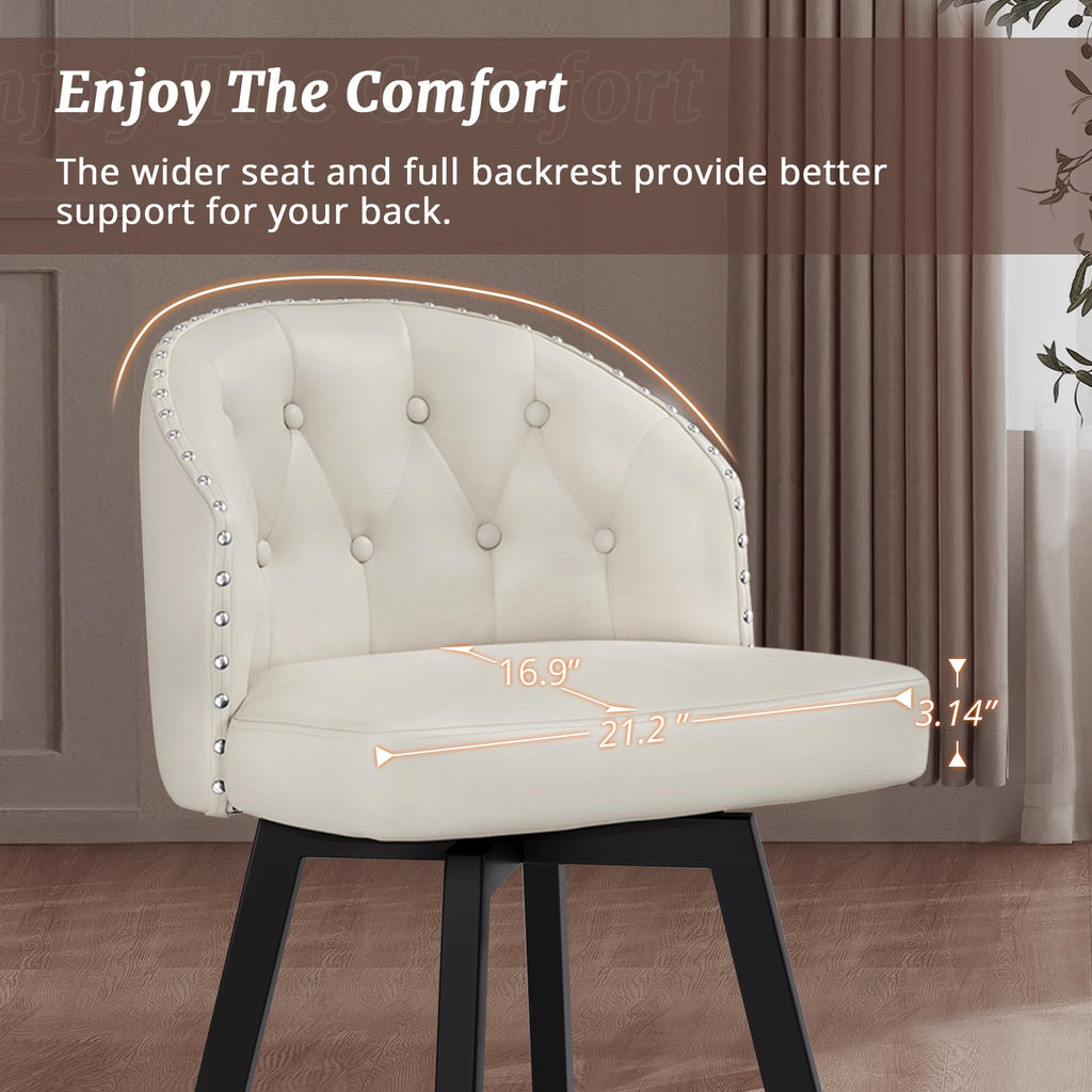 Counter Height Bar Stools Set of 6, 26" Swivel Faux Leather Upholstered Bar Stools with Backs and Metal Legs, Retro