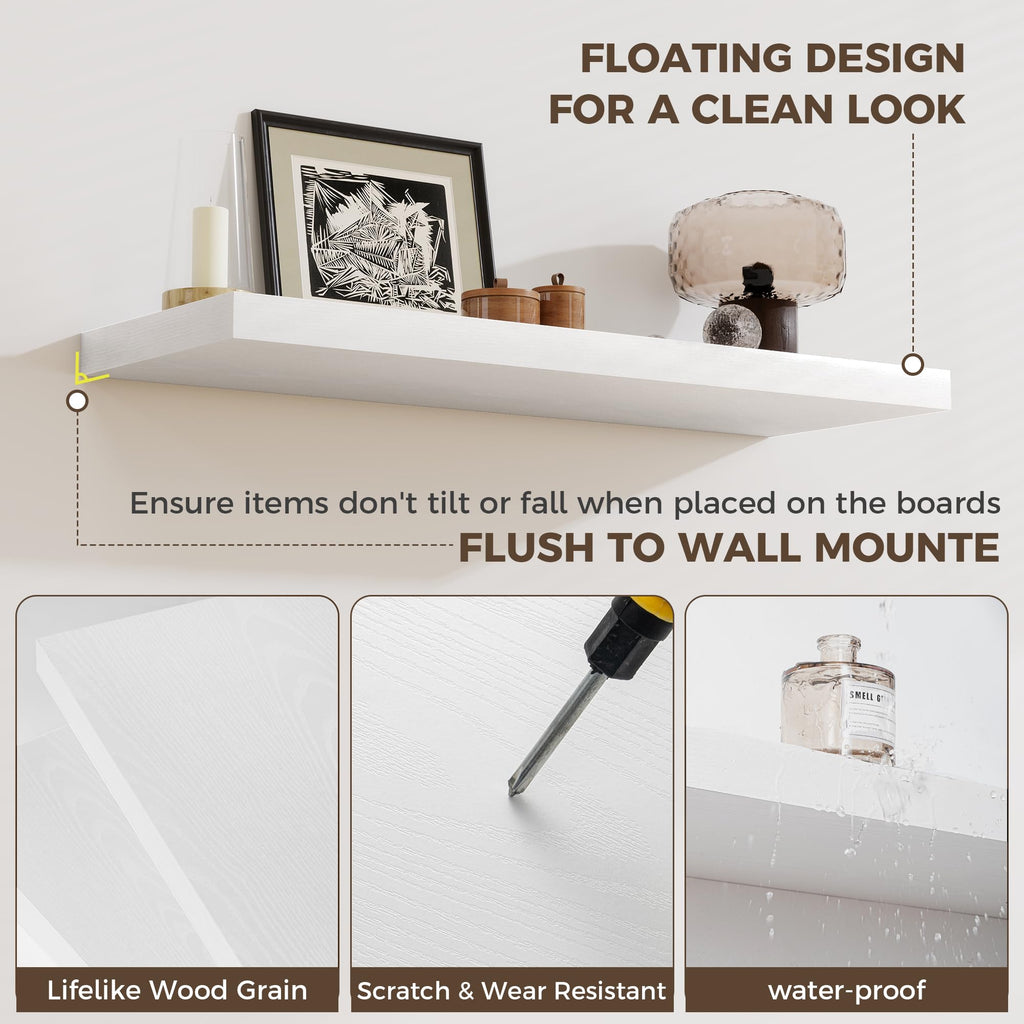 12 Deep Floating Shelves for Wall, 48W x 12D Extra Large Floating Shelves Set of 2, Hanging Wood Wall Shelves