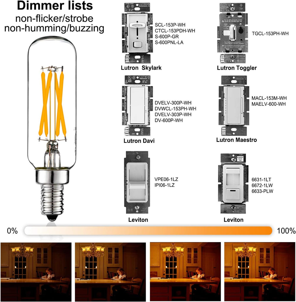 T6 E12 Candelabra Bulb 40 watt,Dimmable,Warm White 2700K,Clear
