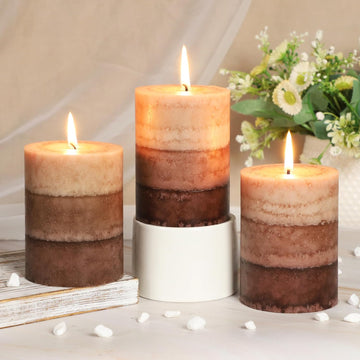Coffee Pillar Candles, Aromatherapy Scented Candles, 35+ Hours Burn Long Lasting Tall 3x4 Inch Dripless - Set of 3