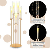 8 Pcs Acrylic Candelabra Centerpieces 35" Tall Clear Candle Holders Pillar Taper Candlestick with Lampshades 5 Arm