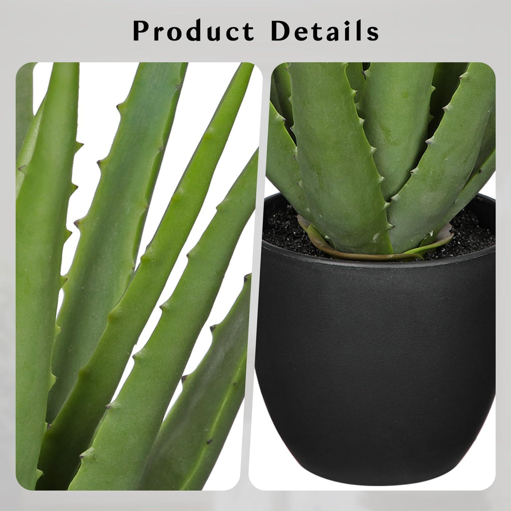 Fake Succulent Aloe Vera Plants 13 Inch Large Artificial Succulents with Black Pot Faux Aloe Potted Plant for Desk