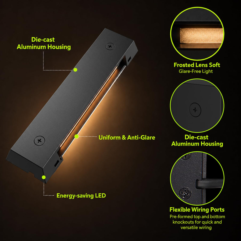 Low Voltage 12V AC/DC LED Step Lights, 4W 2700K Warm White, 6-Inch IP65 Waterproof Outdoor Stair Lights