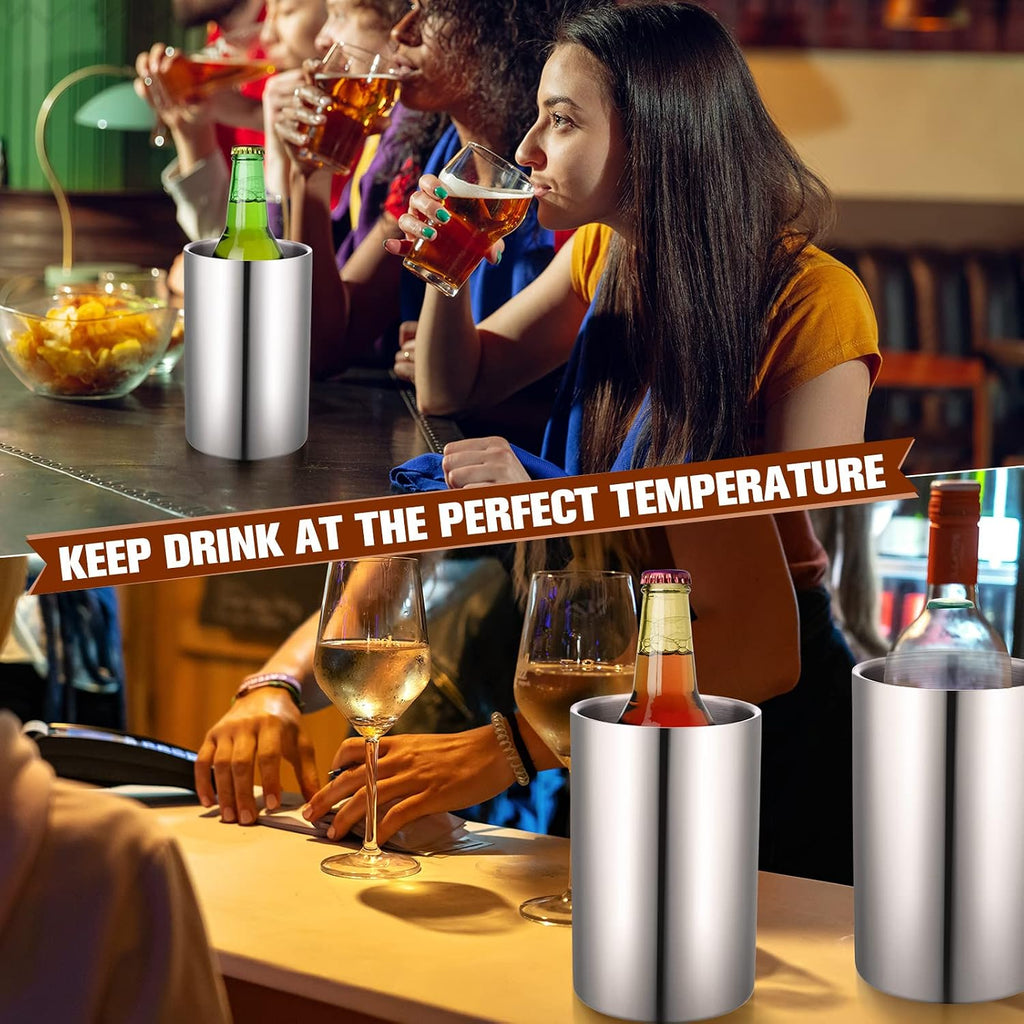 Wine Chiller Bucket Wine Bottles Cooler Bulk, Stainless Steel Double Wall Insulated Champagne Ice Bucket - Set of 6