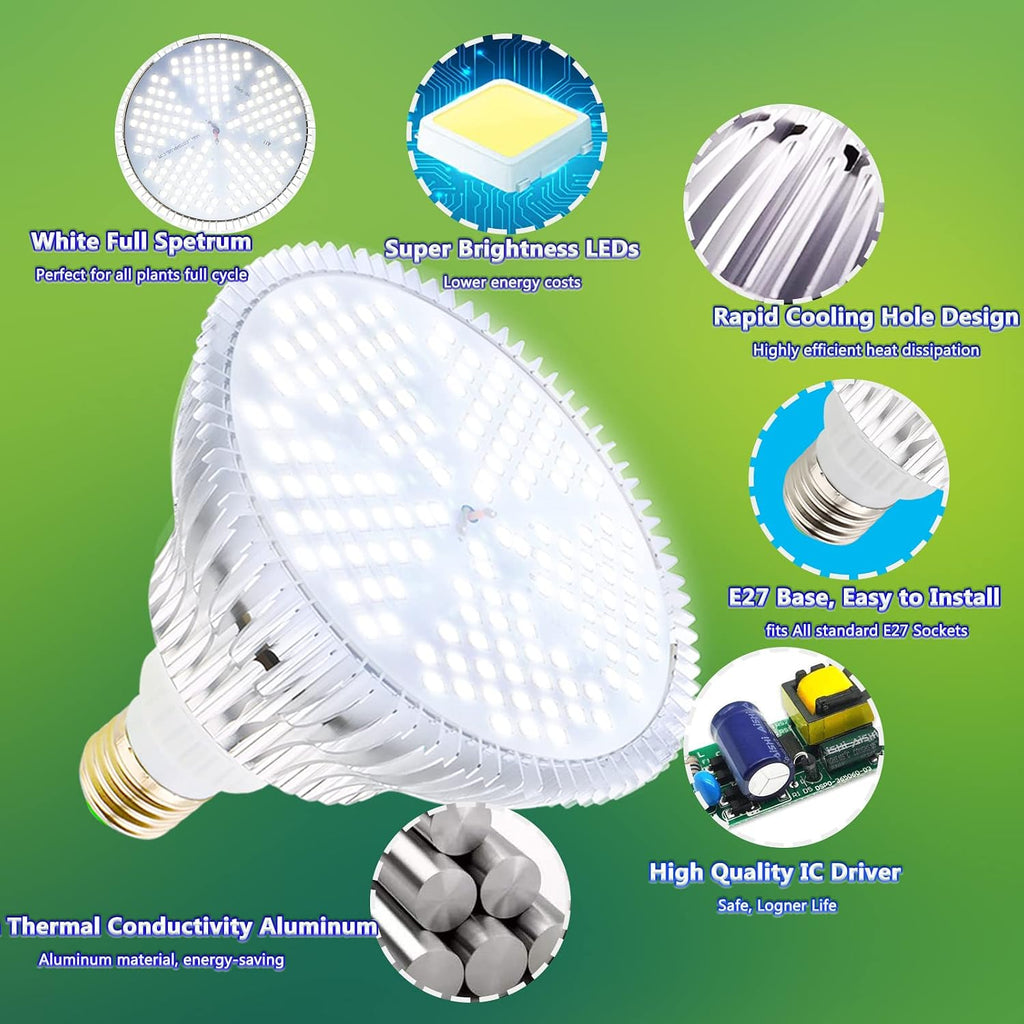 LED Grow Light Bulb for Indoor Plants Full Spectrum Pure White Grow Lamp, 2 Pack 100W E26 LED Plant Bulb