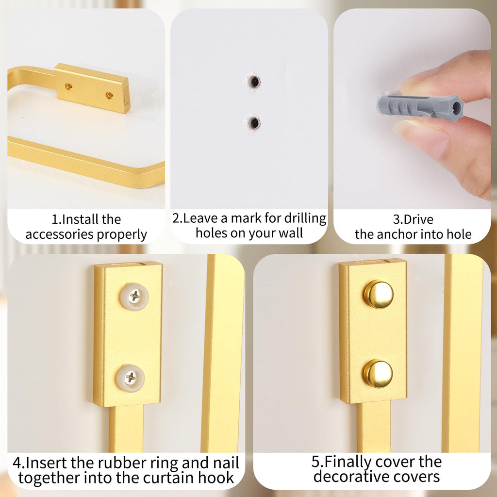 Curtain Tiebacks and Holdbacks, Curtain Holder, Gold - 2 Pack