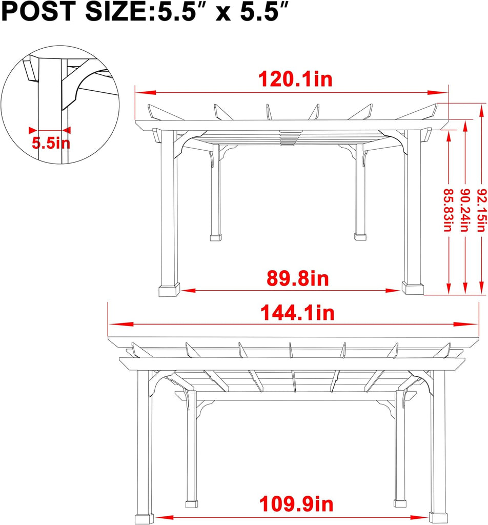 10' x 12' Patio Pergola, Cedar Wood Pergolas with Solid Stru - Image 2