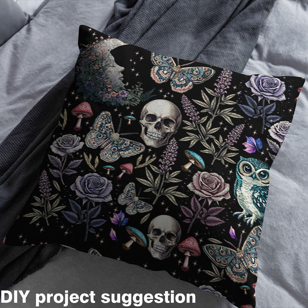 Halloween Skull Fabric by The Yard, Gothic Animals Polyester Fabric for DIY Projects, Flower Butterfly Owl Waterproof