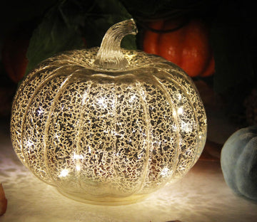 Decorations, Mercury Glass Pumpkin Lights with Timer(Silver)