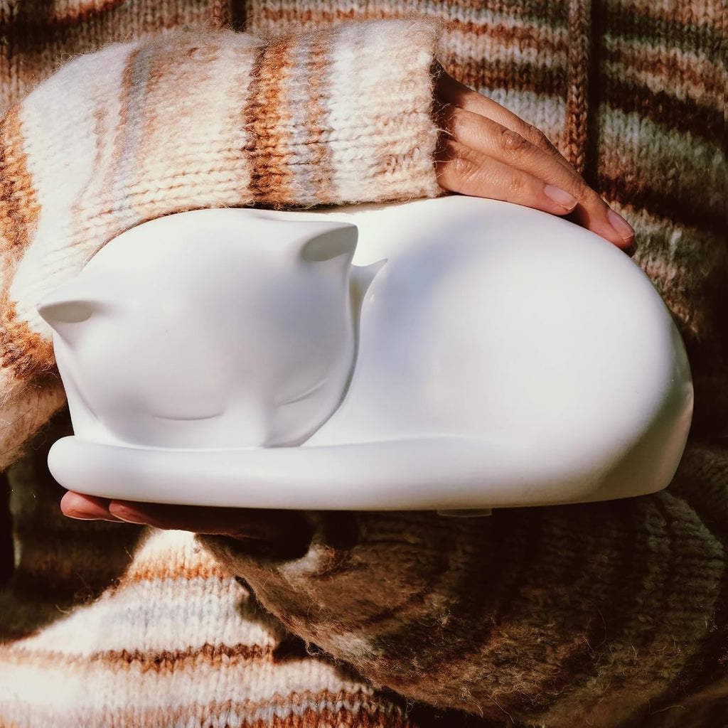 Cat Urn, Sleeping Resin Cremation Pet Urns for Cat Ashes, White