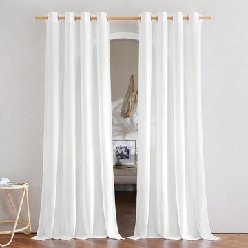 Rustic Linen 144 inch Long Curtains, Grommet Privacy Added Thick Linen Weave with Light Filter Window Curtains &