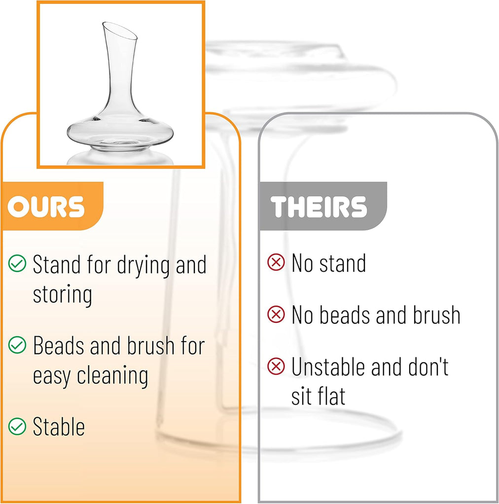 BTaT- XL Decanter with Drying Stand, Stopper, Brush and Beads, Hand Blown Crystal Glass, Wine Decanter, Wine Carafe