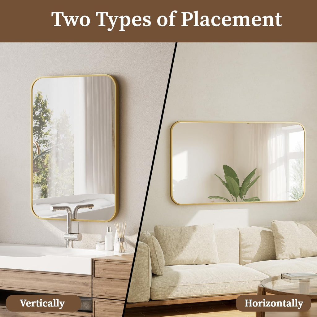 30x40 Black Metal Frame Rectangle Vanity Mirror,Rounded Corners