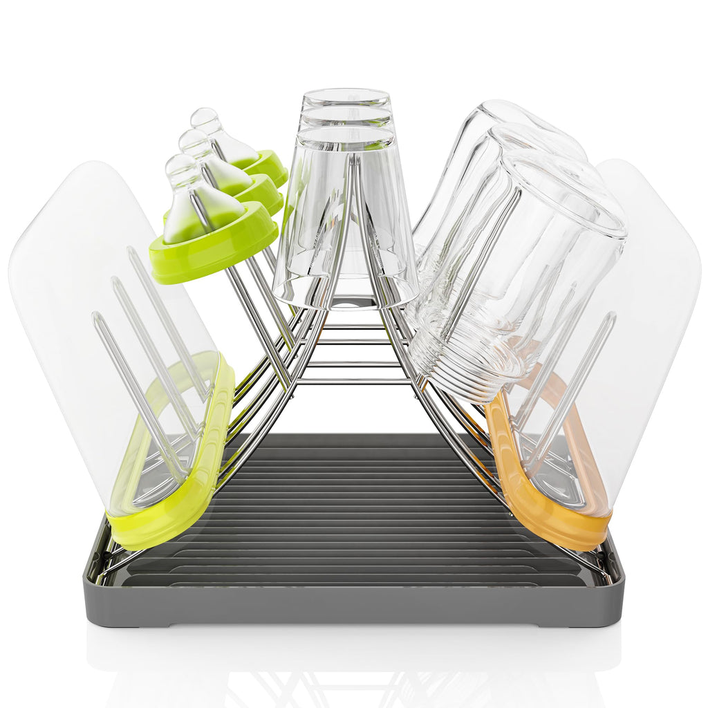 Baby Bottle Drying Rack, Space Saving Bottle Drying Tree Rack with Drainboard for Cups, Mugs and Glass, Sports