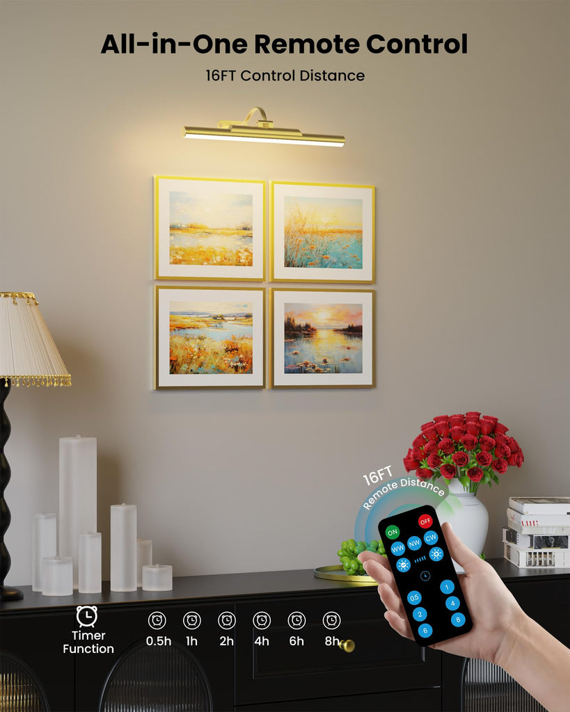 3 Pack Picture Light for Wall Cordless Rechargeable 16in Gold