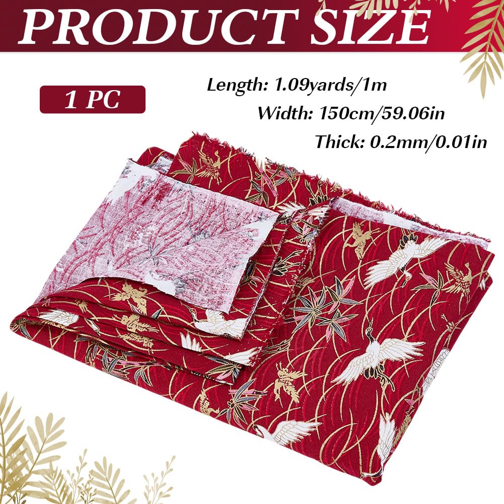 1.1 Yard 59 Inch Dark Red Japanese Crane Printed Cotton Fabrics Japanese Style Quilting Fabric Bronzing Design for
